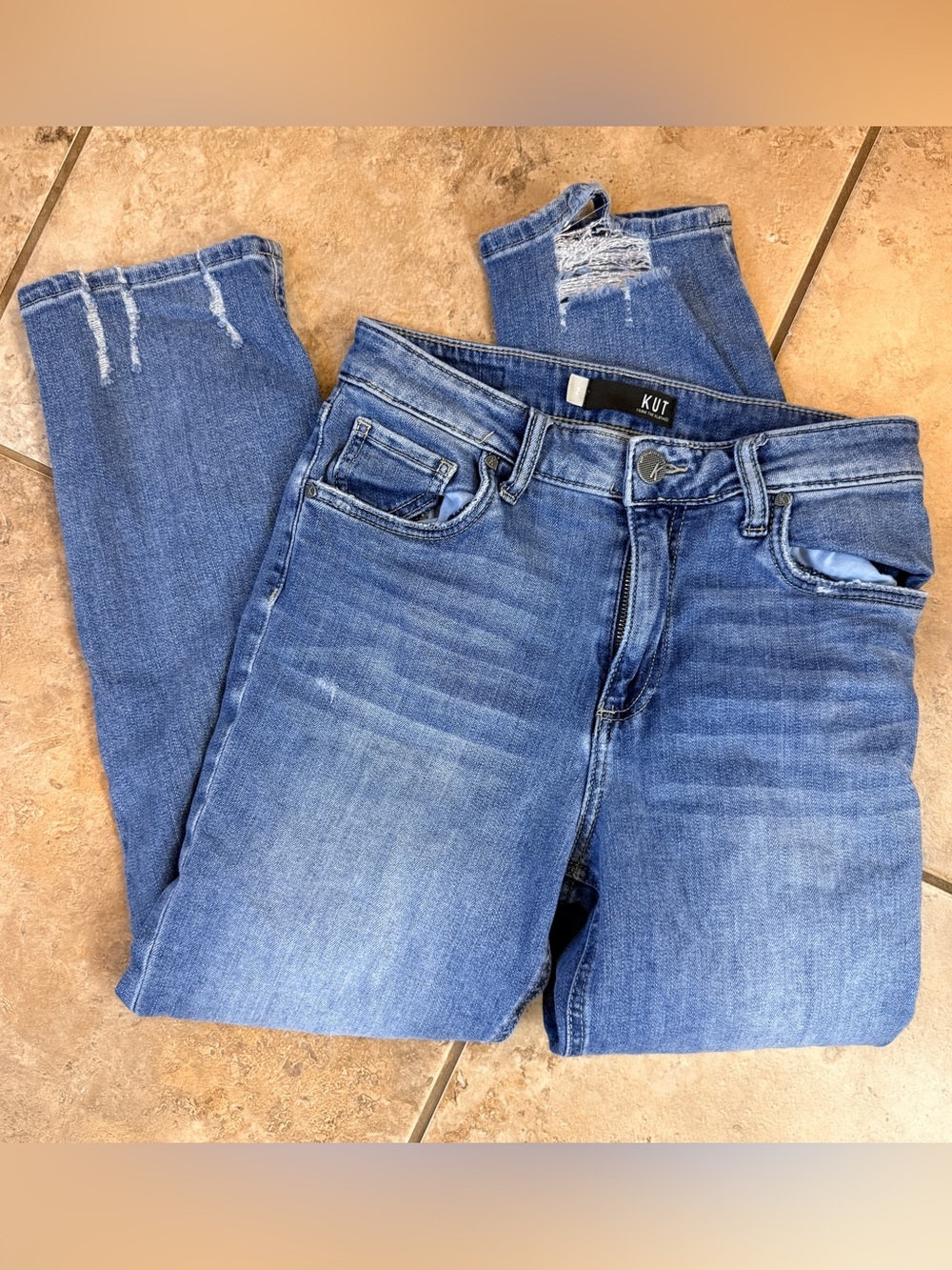 Kut from the Kloth Women's Light Blue High Rise Crop Straight Leg Jeans